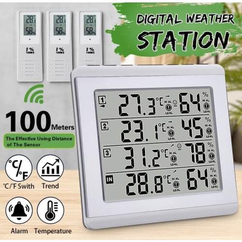 MUSTOOL Wireless LCD Digital Thermometer Hygrometer Outdoor Indoor 3Pcs C/F Max Alarm Temperature Meter Weather Station Tester