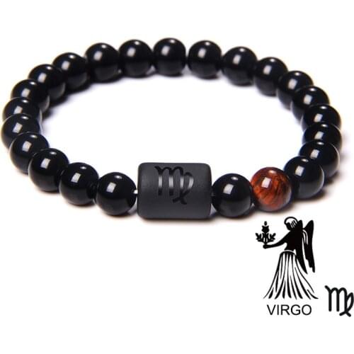 Virgo Sign Natural Stone Bracelet Lava Sodalite Tiger Eye Strand Beads Guardian Constellation Bracelet Friendship Couple Pulsera