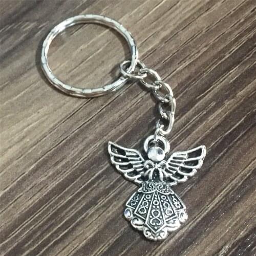 5pcs/lot Angel Pendant Keychain God Bless Keyrings Split Ring Chain luxury Gift For Boyfriend Key Chains Accessories
