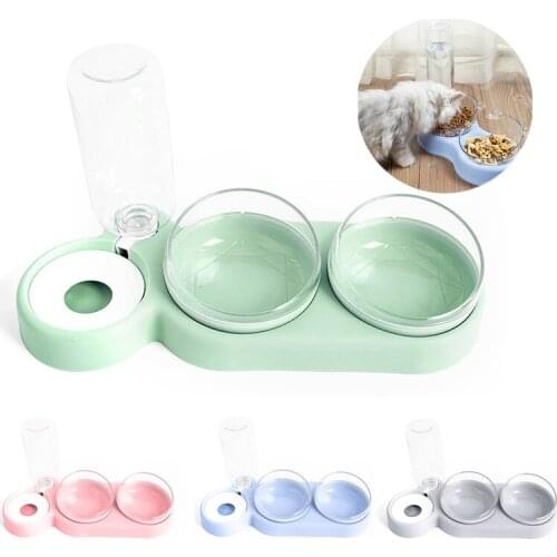 Double Pet Food Bowls Automatic Food Water Container Feeder Dispenser Cat Food Bowl Drinking Raised Stand Dish Cat Dog Bowl