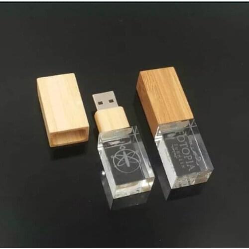 New creative Custom 3D LOGO Wooden Wood Crystal USB 2.0 Memory Flash Stick Pen Drive 4GB 8GB 16GB 32GB wedding gift thumb drive