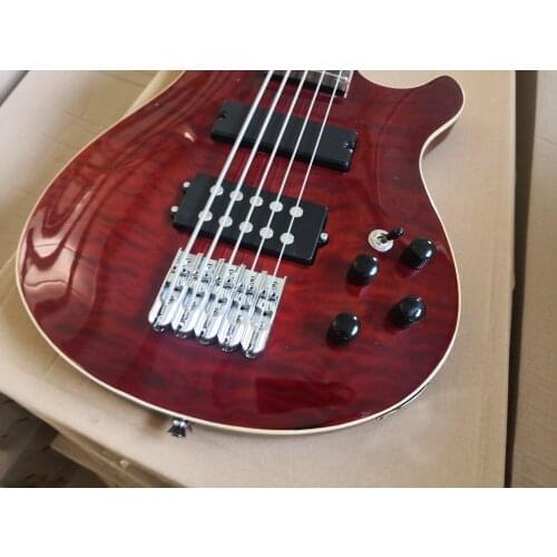 Custom orphan unique 5 strings wine red bass , chrome bridge,quilted maple veneer, white binding,active battery