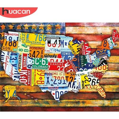 HUACAN 5d Diamond Painting United States Map DIY Wall Art Full Square/Round Diamond Embroidery Landscape Handmade Gift