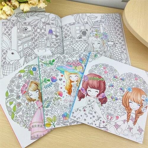 100 Pages Beautiful Flower Girl Antistress Coloring Books For adults Kids children Relieve stress Secret Garden Painting Book