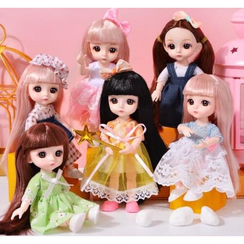 5PCS Set 16cm Tall Movable and Dress Up BJD Doll Gift Box Girl Princess Toy Free Decorative Accessories