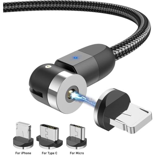 USLION Magnetic Cable Micro USB 540 Rotation Charging Type C 2020 New 3A Fast Charging For iPhone 11 Pro XS Max Samsung Xiaomi