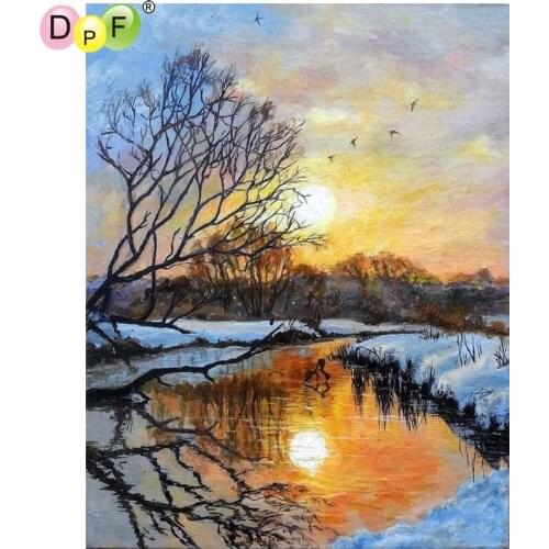 DPF DIY The setting sun is snow 5D diamond mosaic full square diamond painting cross stitch home decor diamond embroidery crafts