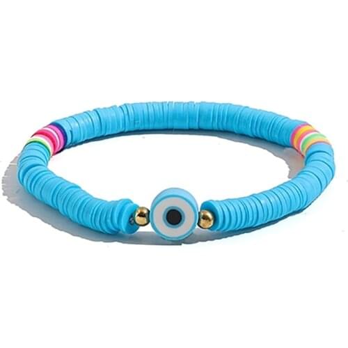 ZHINI New Simple Summer Handmade Polymer Chain Bangle Bracelets for Women Lucky Evil Eye Pendant Statement Bracelet Jewelry 2021