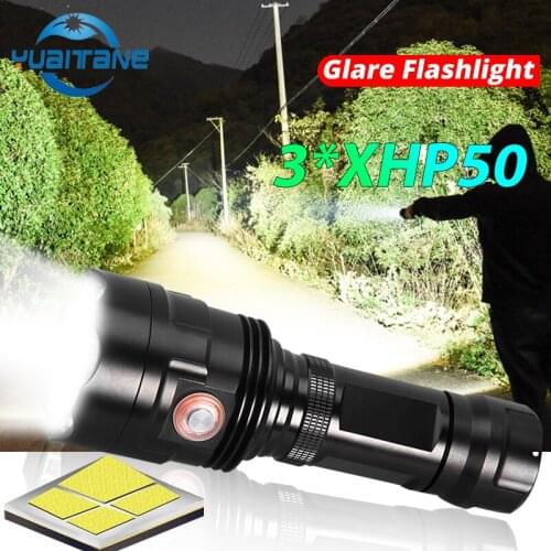 New Brightest LED Flashlight 3*P50 lamp bead torch with power display USB Rechargeable lantern use 1*26650 Battery