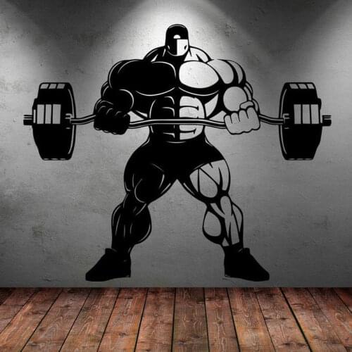 Large Size Bodybuilder Gym Fitness Coach Sport Muscles Wall Decal Vinyl Art Wall Sticker Gym Club Weightlifting Wallpaper S011