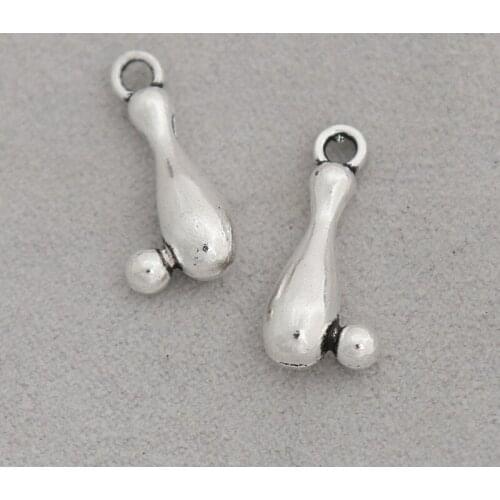 RAINXTAR Antique Silver Color Alloy Bowling Charms Fitness Sport Charms 8*20mm 20pcs AAC1866