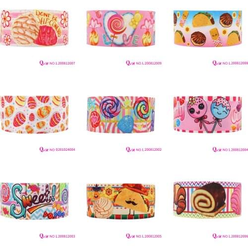 Q&N Ribbon 22mm~75mm Mexican Bread and Sweet Dessert Printed Grosgrain Ribbon Accessories DIY Material Free Shipping