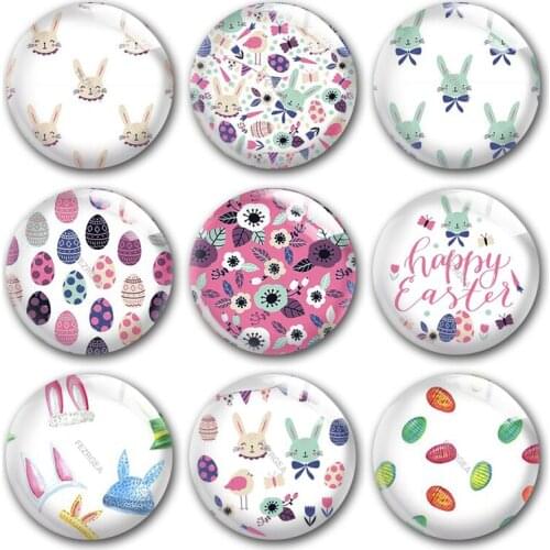 Handmade Happy Easter Eggs Bunny Spring Flower Round Photo Glass Cabochons Demo Flat Back DIY Jewelry Making Findings Accessory