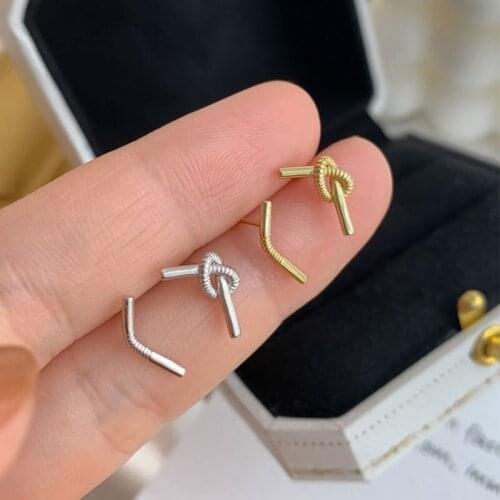 Morivovog Sterling 925 Silver Mini Small Tie A Knot Earrings Chic Line Asymmetry Stud Earrings for Women Minimalist Jewelry Gift
