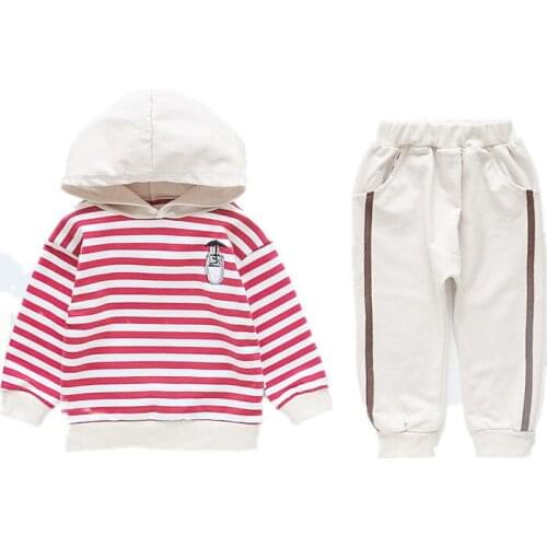 Spring Autumn Childrens Stripe Sport Suit Toddler Girl Clothes Casual Hooded sweater+Trousers 2Pcs infant Tracksuit Set 1-5 Yea
