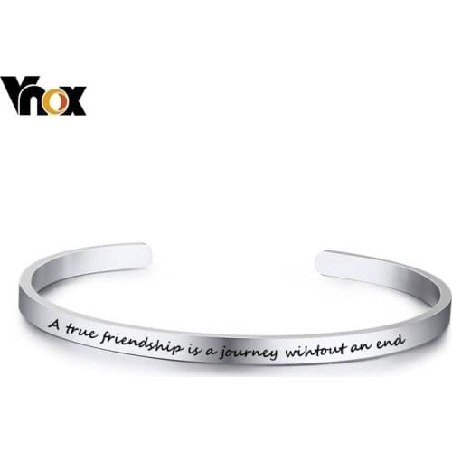 Vnox A True Friendship is a Journey Without an end. Premium Stainless Steel Women Men Cuff Bangle Bracelet Elegant Female Gift