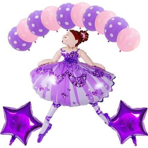 13pcs 104*66cm Shiny Ballerina Girl Foil Balloons Set Ballet Dancer Helium Globos Girls Happy Birthday Party Decoration Supplies