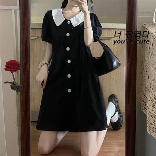 Japanese Kawaii Sweet Dress Women High Waist Princess Slim Elegant Dress Female 2021 Summer Puff Sleeve Vintage Korean Clothes