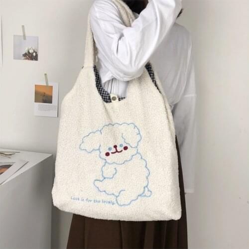 Womens Bag Lamb Fabric Shoulder Bag Cartoon Handbag Tote Large Capacity Sheep Shopper Bags Cute Bag For Girls New Design