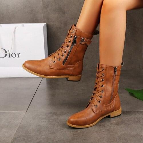 Ladies low-heel casual long womens boots plus cotton warm zipper round-toe winter shoes motorcycle boots 2021 new