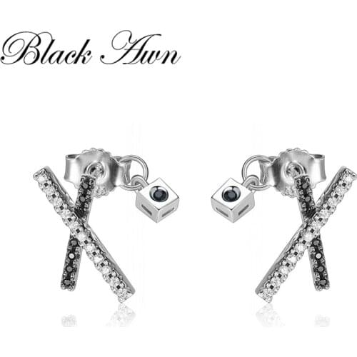 Black Awn New Cute 925 Sterling Silver Black Spinel Trendy Engagement Earrings for Women Fine Jewelry Gift I159
