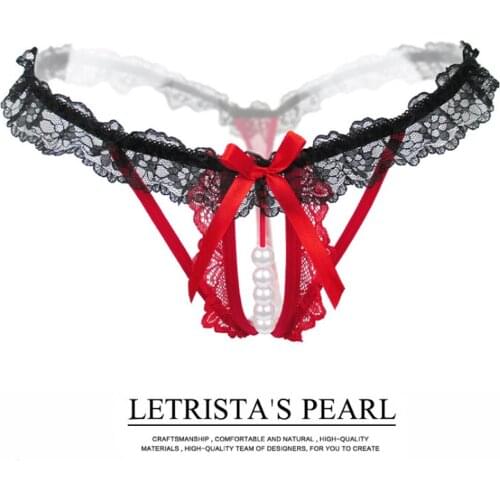 Womens fashion sexy lingerie no rot pearl lace floral thong panties underwear fashion bow lingerie
