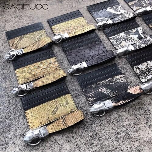 CAJIFUCO 1 Set Ultrathin Real Python Skin Porte Carte Car Key Holder Credit Card Holder Wallet Leather Coin Purse Card Holder