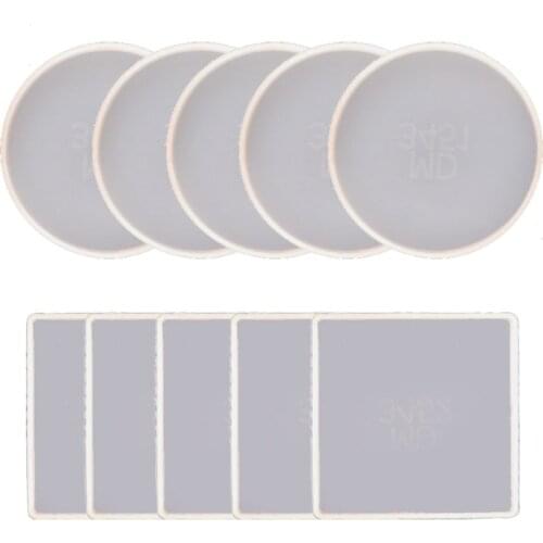 10 Pcs Circle Coaster Epoxy Resin Mold Square Cup Mat Silicone Mould DIY Crafts Home Decorations Casting Tool