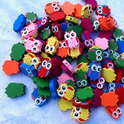 100pcs/lot 22x18mm DIY Fashion Jewelry Beads Cartoon Wooden Beads Mix Color Owl Shape Wood Beads Jewelry Accessories Craft