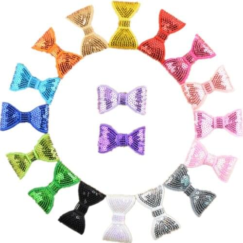 Hot Sales 100pcs/lot New 2 Inch Neon Sequin Bows Embroideried Hair Bowknots For Hair Accessories you pick colors HDB12