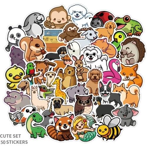 50pcs/set cartoon animals Stickers Waterproof Stickers dog pig cat panda Laptop Stickers for Water Bottles Luggage Decals