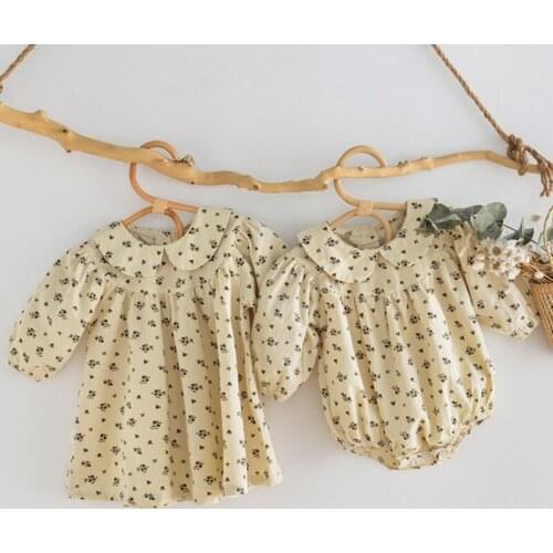 Kids Baby Girl Long Sleeves Sister Dress Rompers Spring Autumn Infant Baby Girl Floral Newborn Dress Rompers Clothes