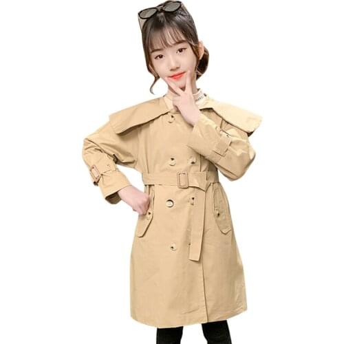 Girls Long Jacket Coat Solid Color Coat Girl Spring Autumn Outerwear For Children Casual Style Clothes Girl