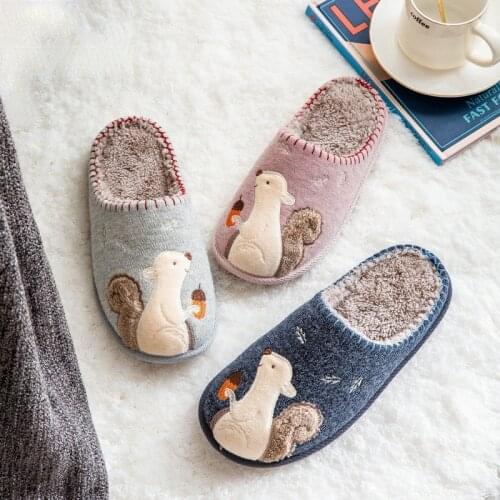 Cartoon Home Slippers For Women Men Winter Cute Warm Plush Flat Shoes Indoor Non-Slip Home Bedroom Slippers Sewing Soft Shoes