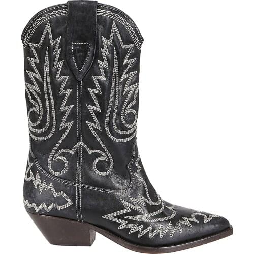 Womens Shoes Duerto Boots Embroidered Leather Texan Boots Black