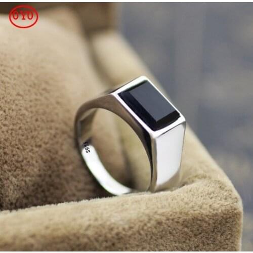 100%925 Silver Overlord Obsidian Transport Ring with Lettering