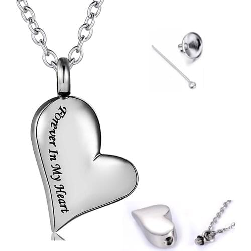 Memorial Urn Necklaces for Ashes Trendy Engraved "Mom Dad Forever In My Heart" Heart Cremation Jewelry Memorial Keepsake Pendant