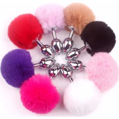 Metal Rabbit Tail Anal Bead Plug Stainless Steel Butt Plug Flirt Stimulator Anal Sex Toys for Woman Men Gay Adult Games 7 Colors