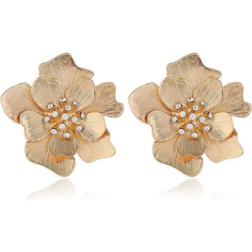 Trendy Flowers Earrings For Women Golden Big Stud Earrings Korean Earrings Pendientes Rhinestone Earings Fashion Jewelry