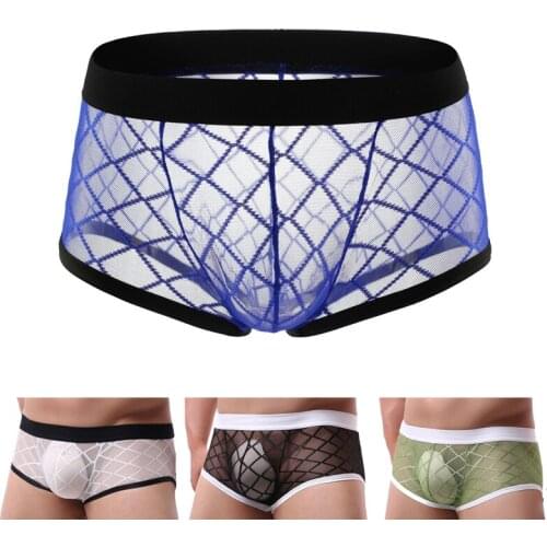 Mens underwear sexy boxer briefs sexy transparent breathable mesh underwear U convex boxer briefs alternative quick-drying