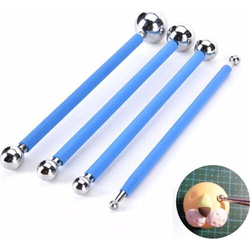 4pcs/Lot Sugarcarft Fondant Cake Decorating Kit,Stainless Steel Molding Ball Sticks Kitchen Accessories Polymer Clay Tools
