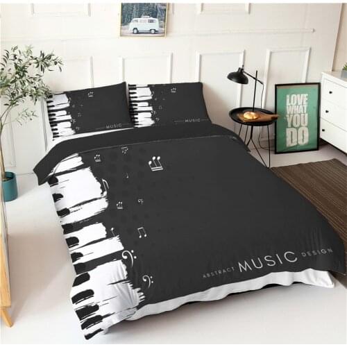 3D Piano Music Duvet Cover Set For Kids Boys Girls Bedding Set Black Queen King Bed Cover Quilt Cover Pillowcase For Teenager
