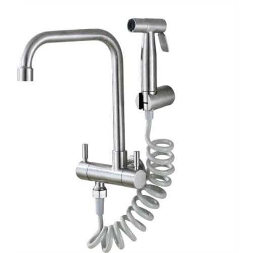 Wall Mounted Toilet Double Function Bidet Faucet Pressure Boost Bidet Sprayer With Single Cold Faucet Set Thread 1/2"