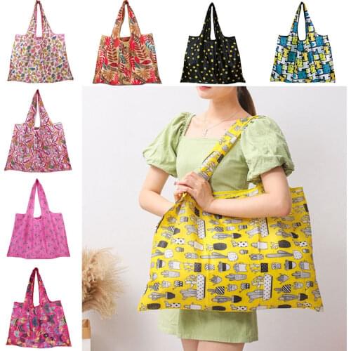 New Reusable Foldable Eco-Friendly Shopping Bag Quality Polyester Portable Thick Tote Storage Grocery Bag Big Size Folding Pouch