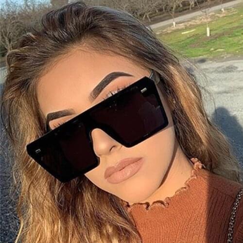 2021 Flat Top Oversize Square Sunglasses Women Fashion Retro Gradient Sun Glasses Men Blue Big Frame Vintage Eyewear UV400