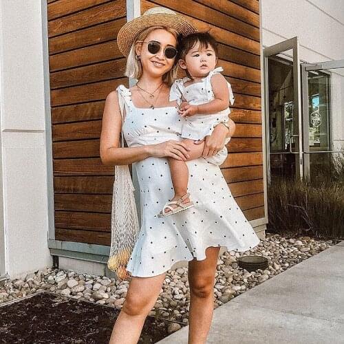 Mom and Daughter Dresses Polka Dot Sleeveless Matching Christmas Dress Back Zipper Family Clothing Sexy Womens Pullover Dress