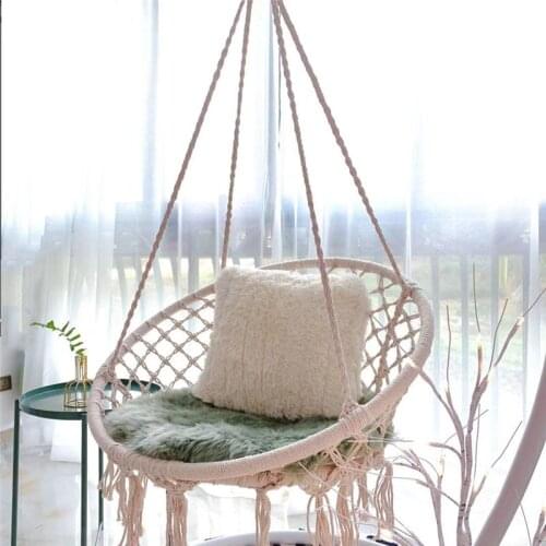 INS Hanging Chair Swing for Bedroom Cotton Rope Braided Tassel Hammock Swing Indoor Adult Swing Chairs for Garden Decoration Toy