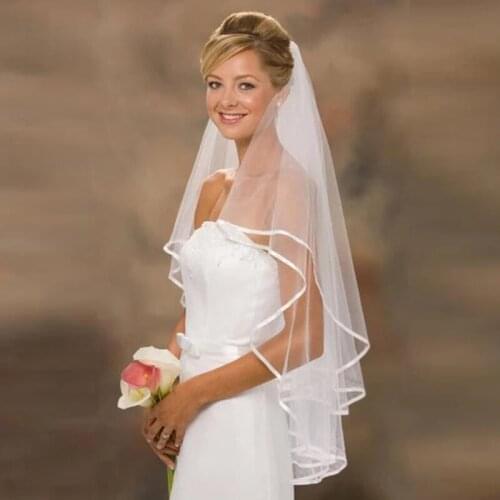 Latest Arrival Cheap Bridal Wedding Veils White Bride Veils Satin Edge One Layer Wedding Accessory