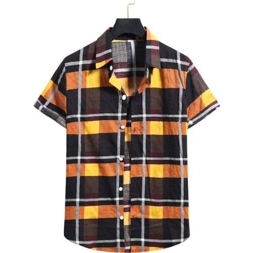 Plaid Shirt Men Summer New Short Sleeve Mens Dress Shirts Casual Button Down Chemise Homme Camisa Masculina 2XL