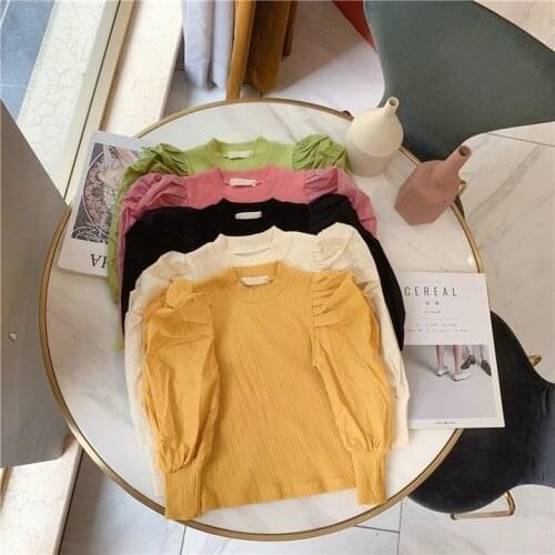 Girls Puff Sleeve Thread Bottoming Shirt 2021 Autumn Retro Design Top Baby Stand-up Collar Long-sleeved T-shirt
